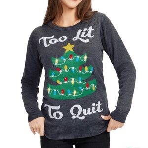 Tipsy Elves Women's Too Lit to Quit‎ Light Up Ugly Christmas Sweater WN LRG NWT